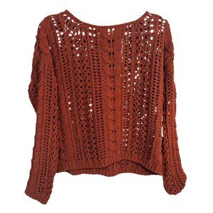 Boho Moon & Madison Women’s Size S Long Sleeve Crochet Knit Rust Red Sweater